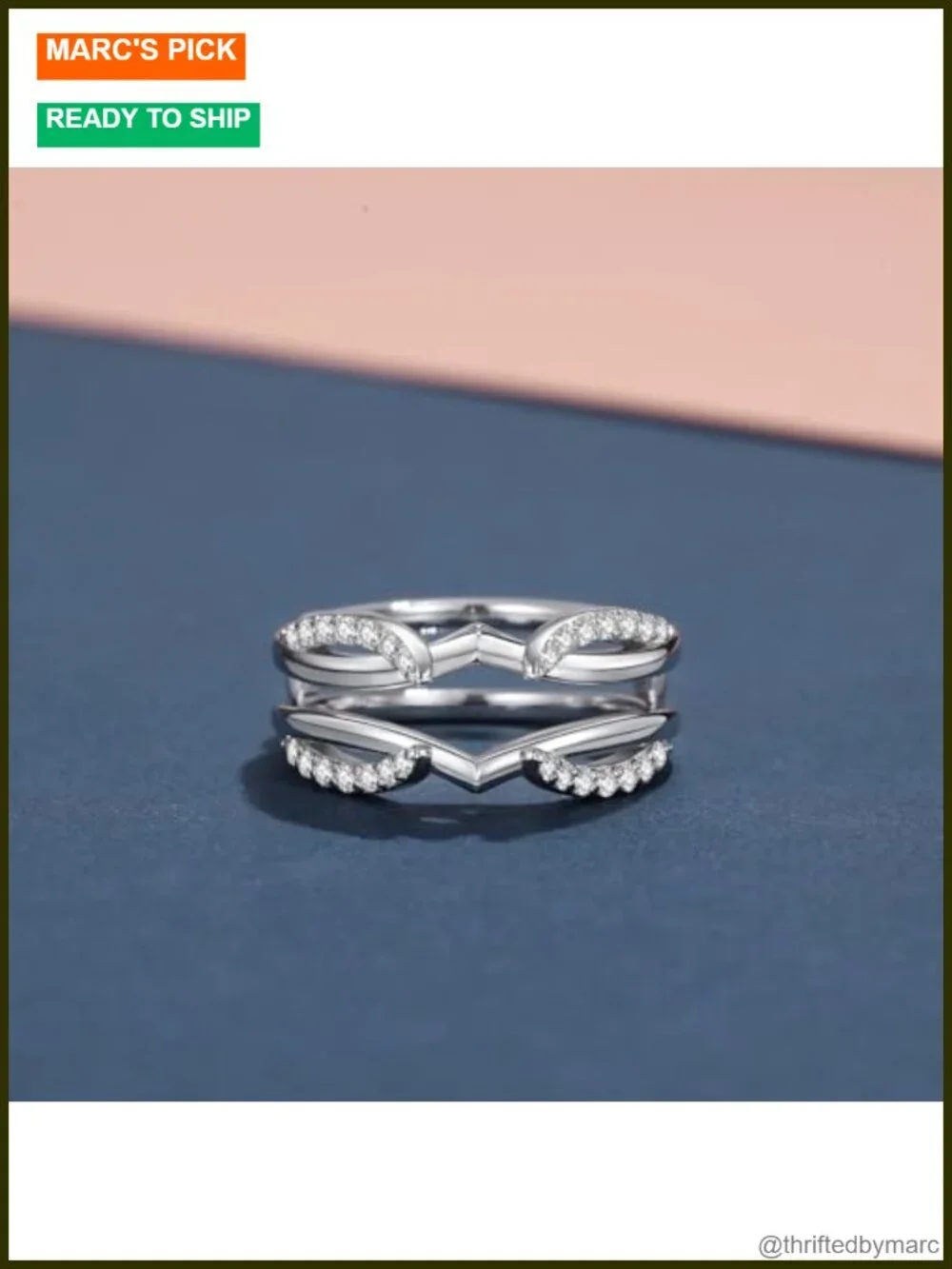 Moissanite Curved Enhancer Guard Ring 925 Sterling Silver Plated 18K White Gold